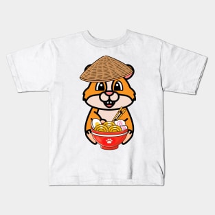 Funny hamster is eating noodles Kids T-Shirt